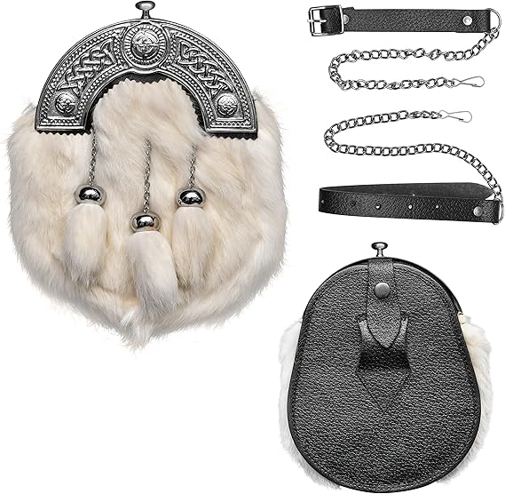 Formal White Rabbit Formal Sporran with Celtic Dara Cantle