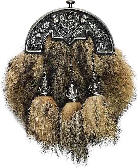 Coyote Fur Sporran with Thistle Antique Cantle
