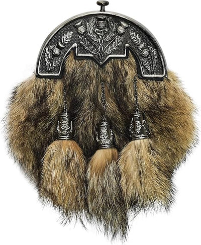 Coyote Fur Sporran with Thistle Antique Cantle