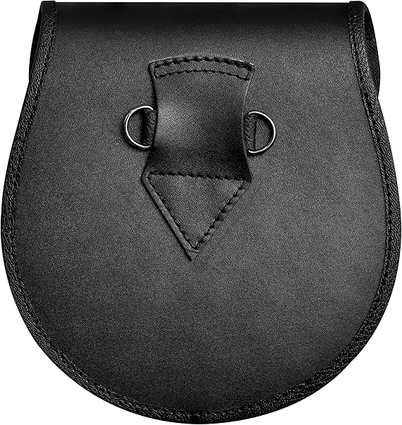 Deluxe Leather Sporran Black with Thistle Antique