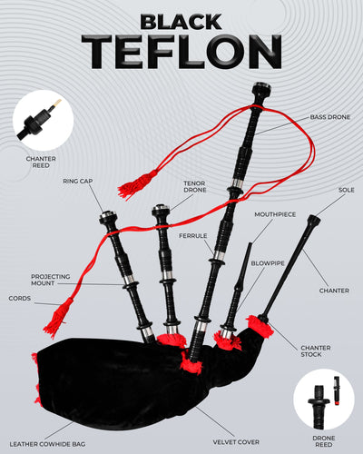 Full Size Bagpipe with Box | Teflon Black