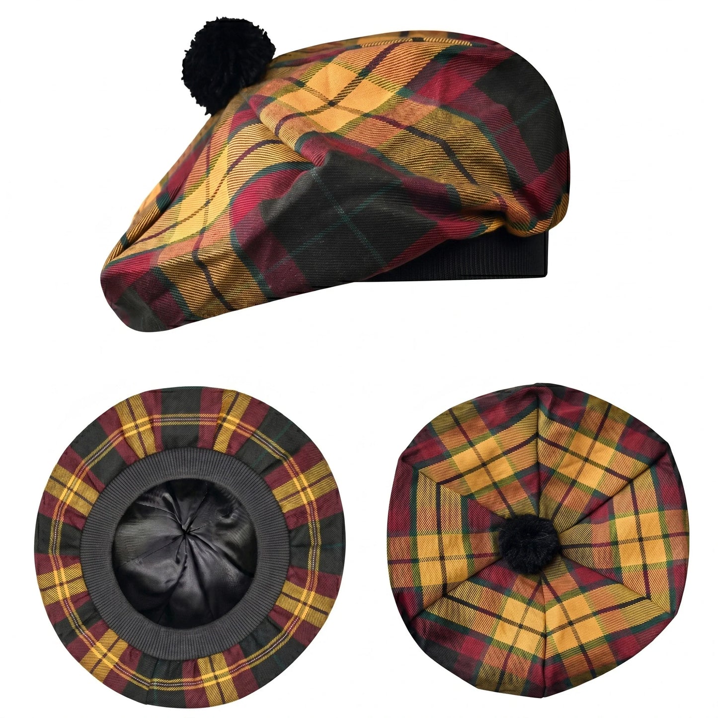 Tam O'Shanter Hat with Pompom | Black MacMillan Tartan