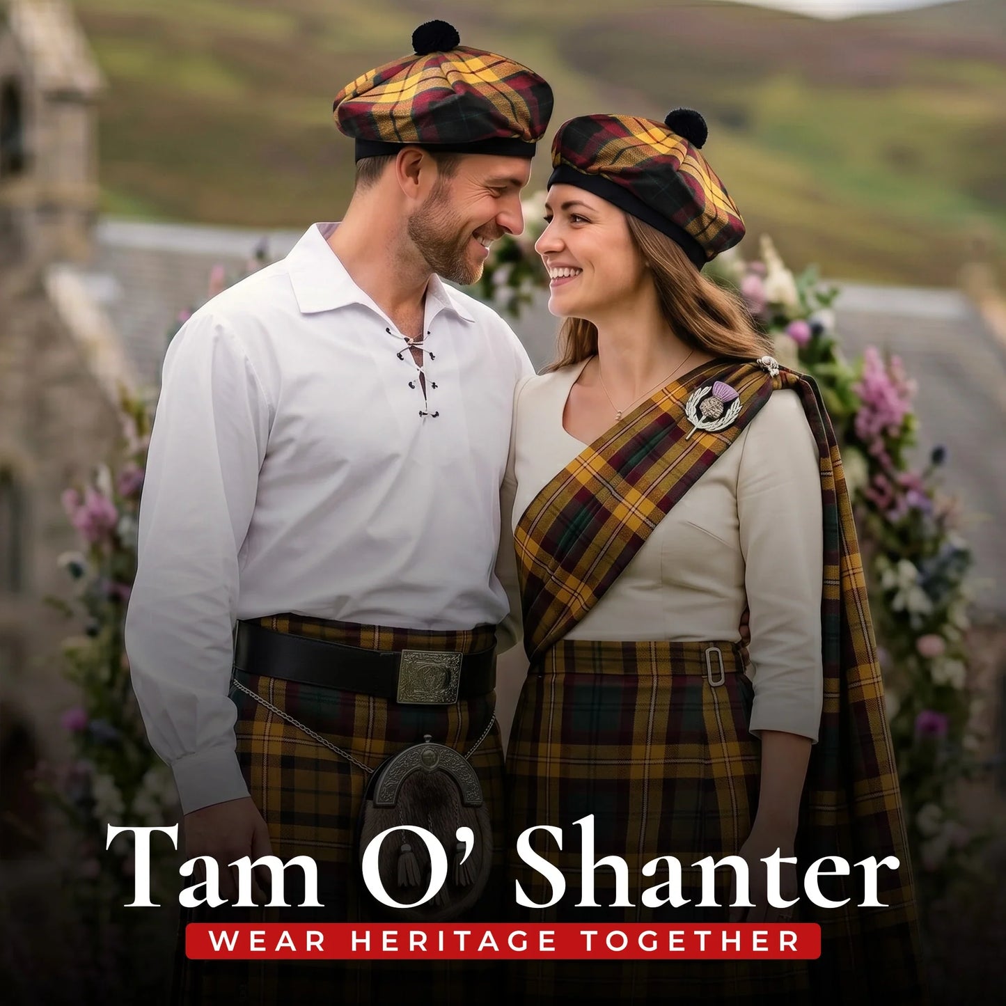 Tam O'Shanter Hat with Pompom | Black MacMillan Tartan