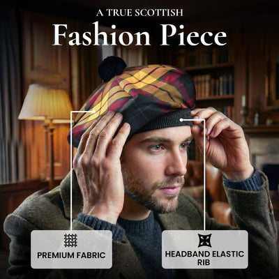 Tam O'Shanter Hat with Pompom | Black MacMillan Tartan