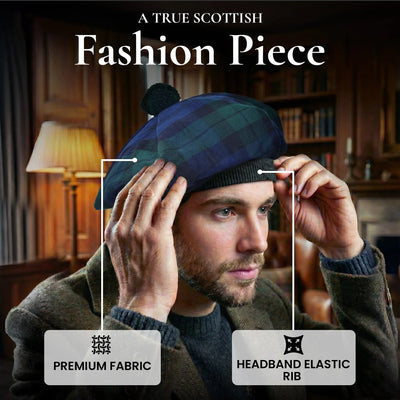 Tam O'Shanter Hat with Pompom | Black Watch Tartan