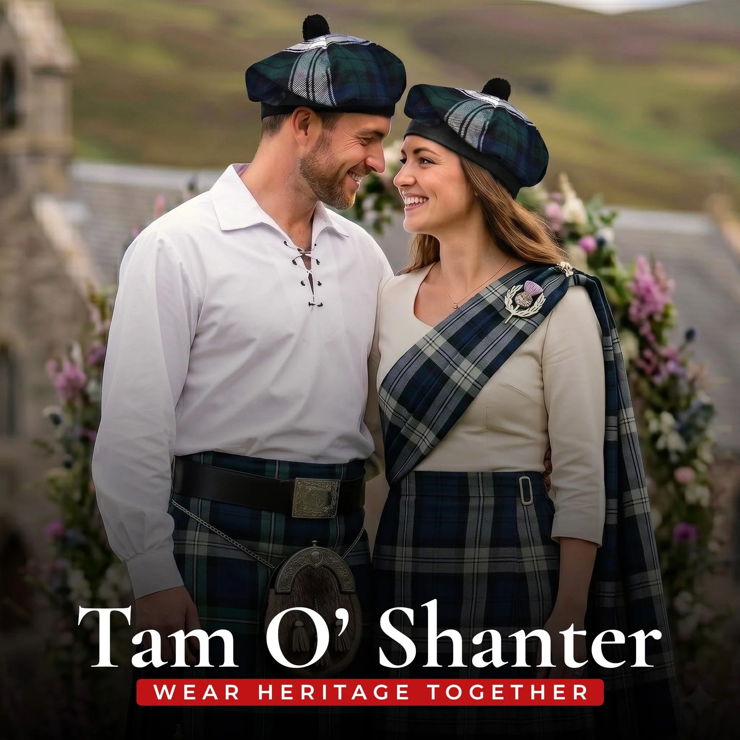 Tam O'Shanter Hat with Pompom | Black Watch Dress Tartan