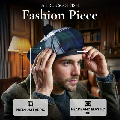 Tam O'Shanter Hat with Pompom | Black Watch Dress Tartan