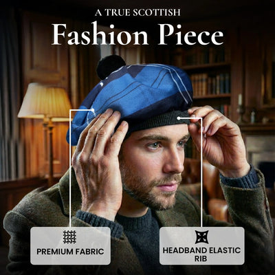 Tam O'Shanter Hat with Pompom | Blue Ramsay Tartan