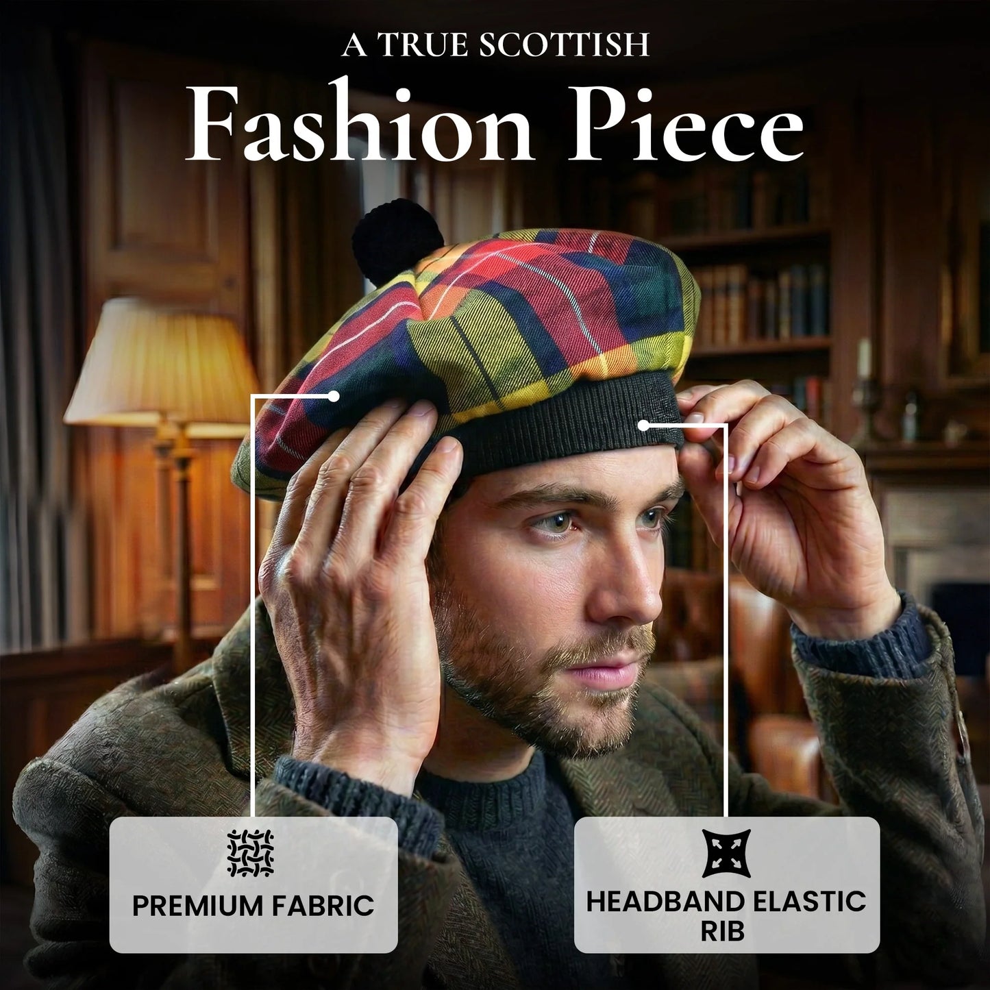 Tam O'Shanter Hat with Pompom | Buchanan Modern Tartan
