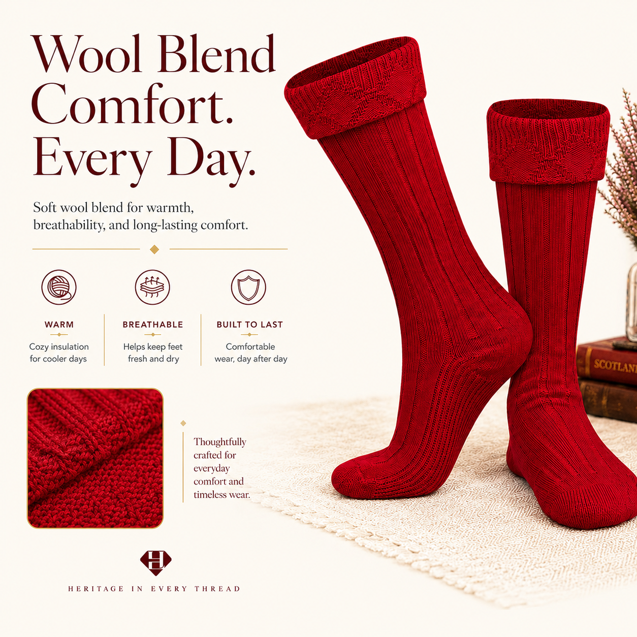 Comfortable Wool Blend Red Kilt Hose | High-Quality Kilt Socks