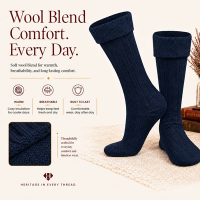 Comfortable Wool Blend Blue Kilt Hose | High-Quality Kilt Socks