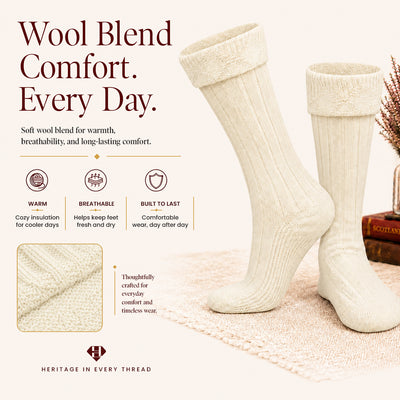 Comfortable Wool Blend Cream Kilt Hose | High-Quality Kilt Socks