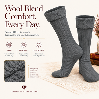 Comfortable Wool Blend Grey Kilt Hose | High-Quality Kilt Socks