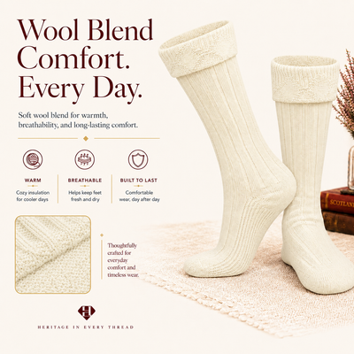 Comfortable Wool Blend Cream Kilt Hose | High-Quality Kilt Socks