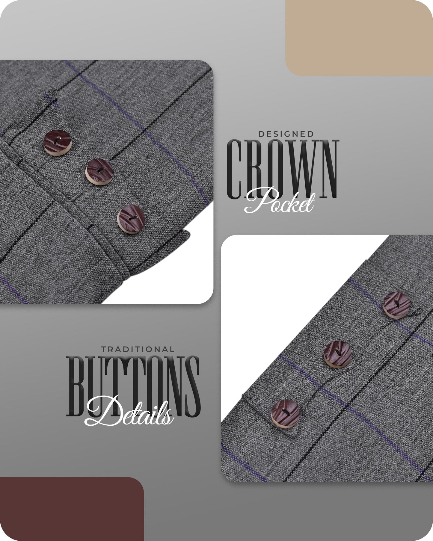 Bold Grey Crail Jacket & Vest - Red Check  -  Italian Tweed Wool | Scottish Formalwear