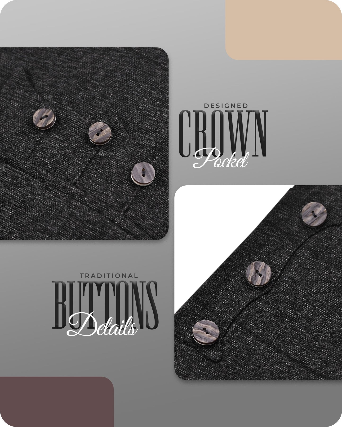 Charcoal Grey Crail Jacket and Vest - Self Check  -  Italian Tweed Wool | Scottish Formalwear