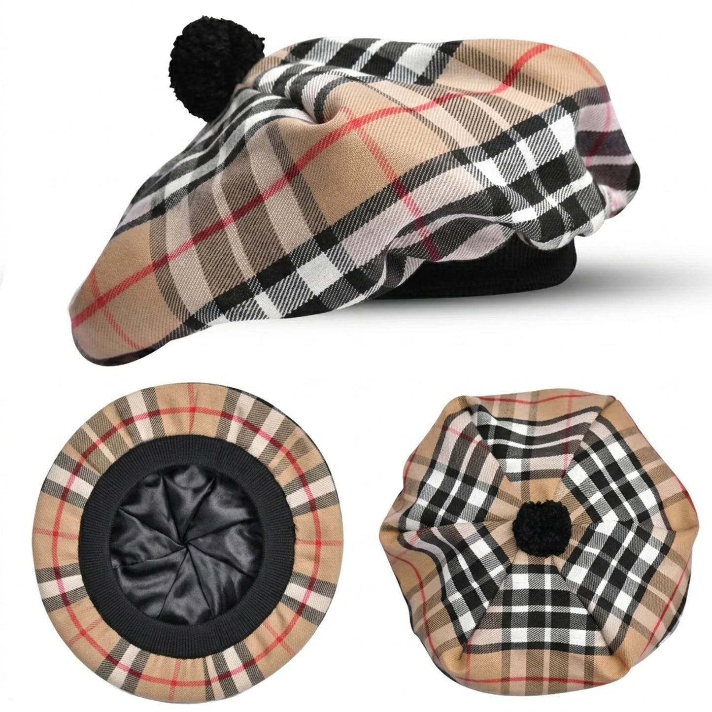 Tam O'Shanter Hat with Pompom | Camel Thomson Tartan