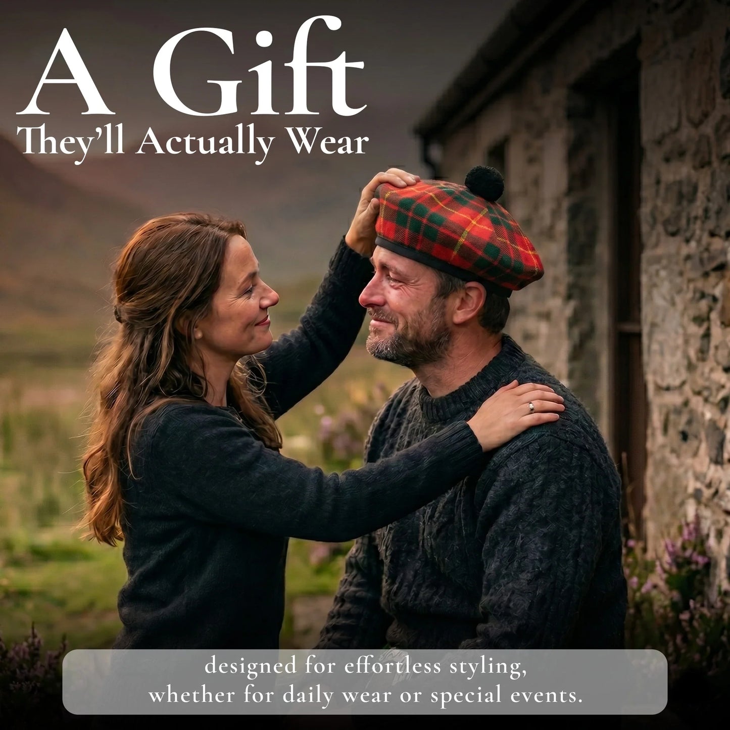Tam O'Shanter Hat with Pompom | Cameron Red Tartan