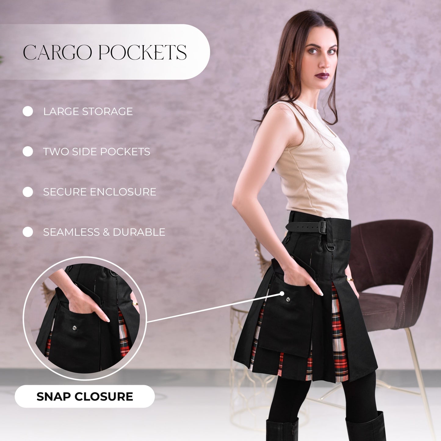 Women's Hybrid Utility Kilt in Dress Stewart Tartan