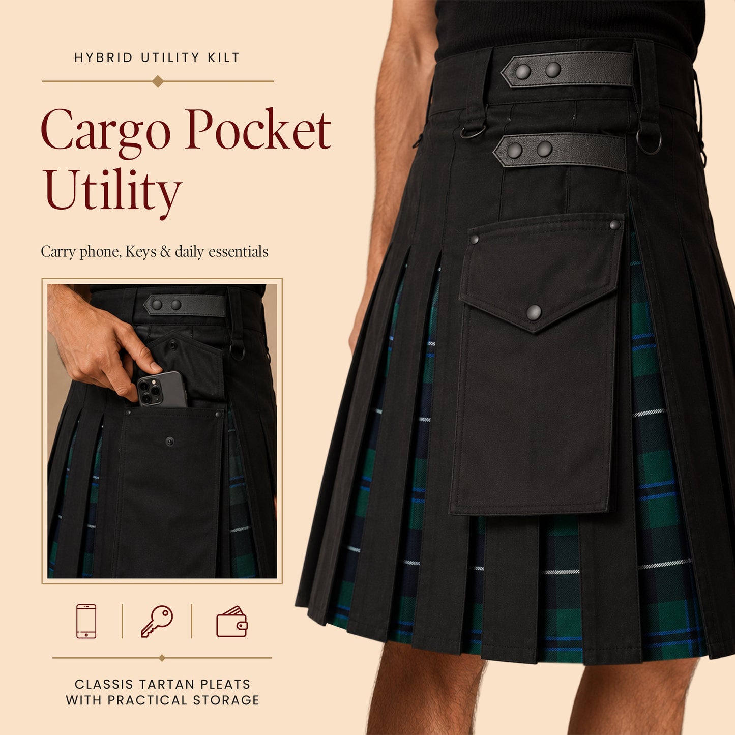 Blue Douglas Hybrid Utility Kilt for Men  - Traditional Style with Modern Functionality