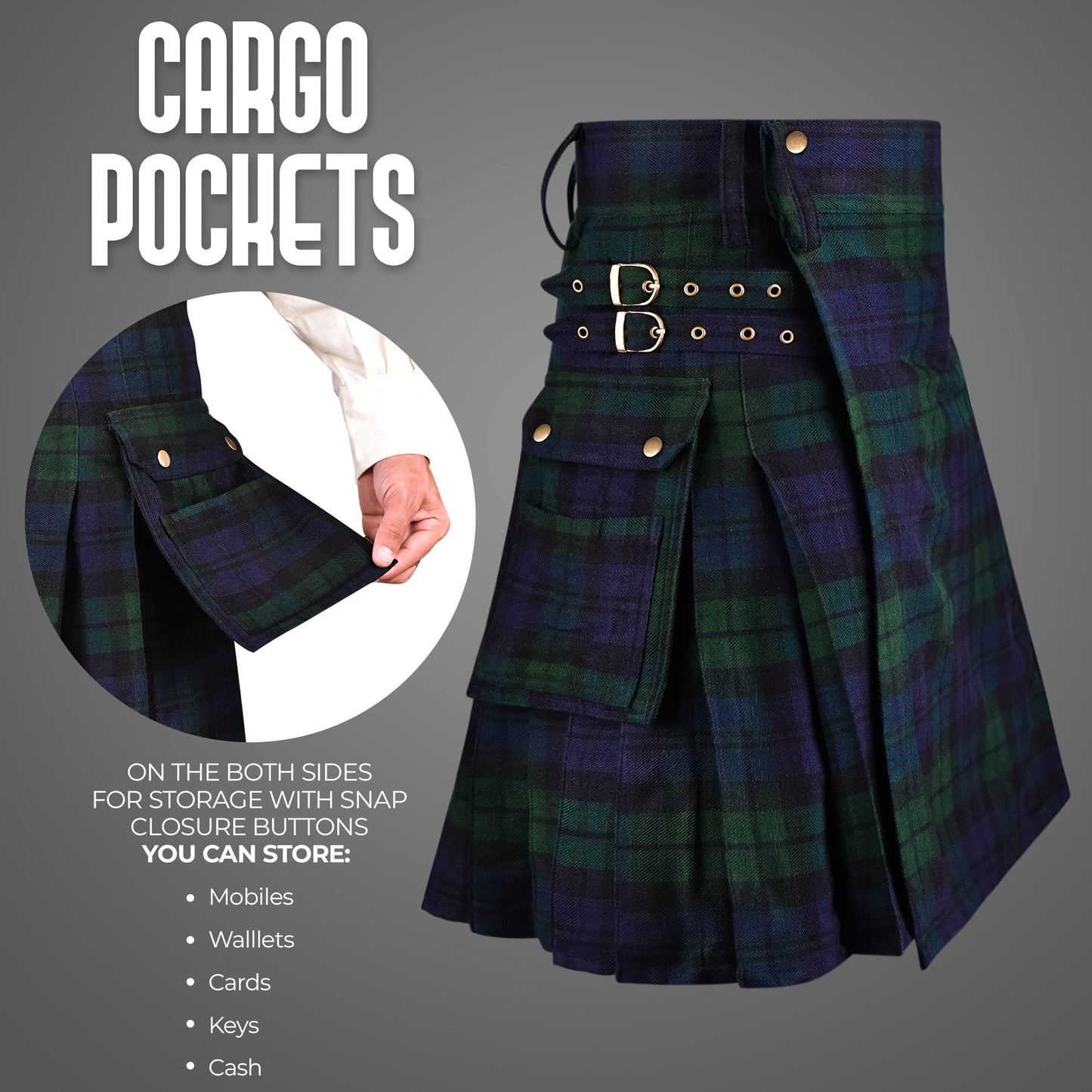 Valor Acrylic Utility Kilt | 16oz Black Watch Scottish Tartan KIlt | Big & Tall