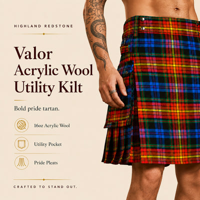 Valor Pride Utility Kilt | 16oz Acrylic Wool LGBT Tartan Kilt