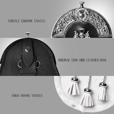 Formal White Bovine Sporran With Targe Leather Cantle
