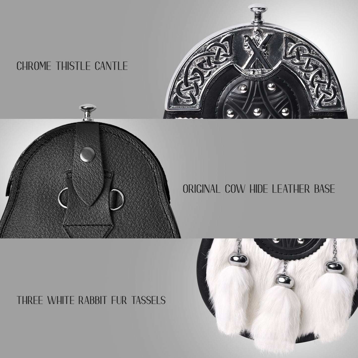Formal White Rabbit Fur Sporran with St. Andrew Chrome Cantle