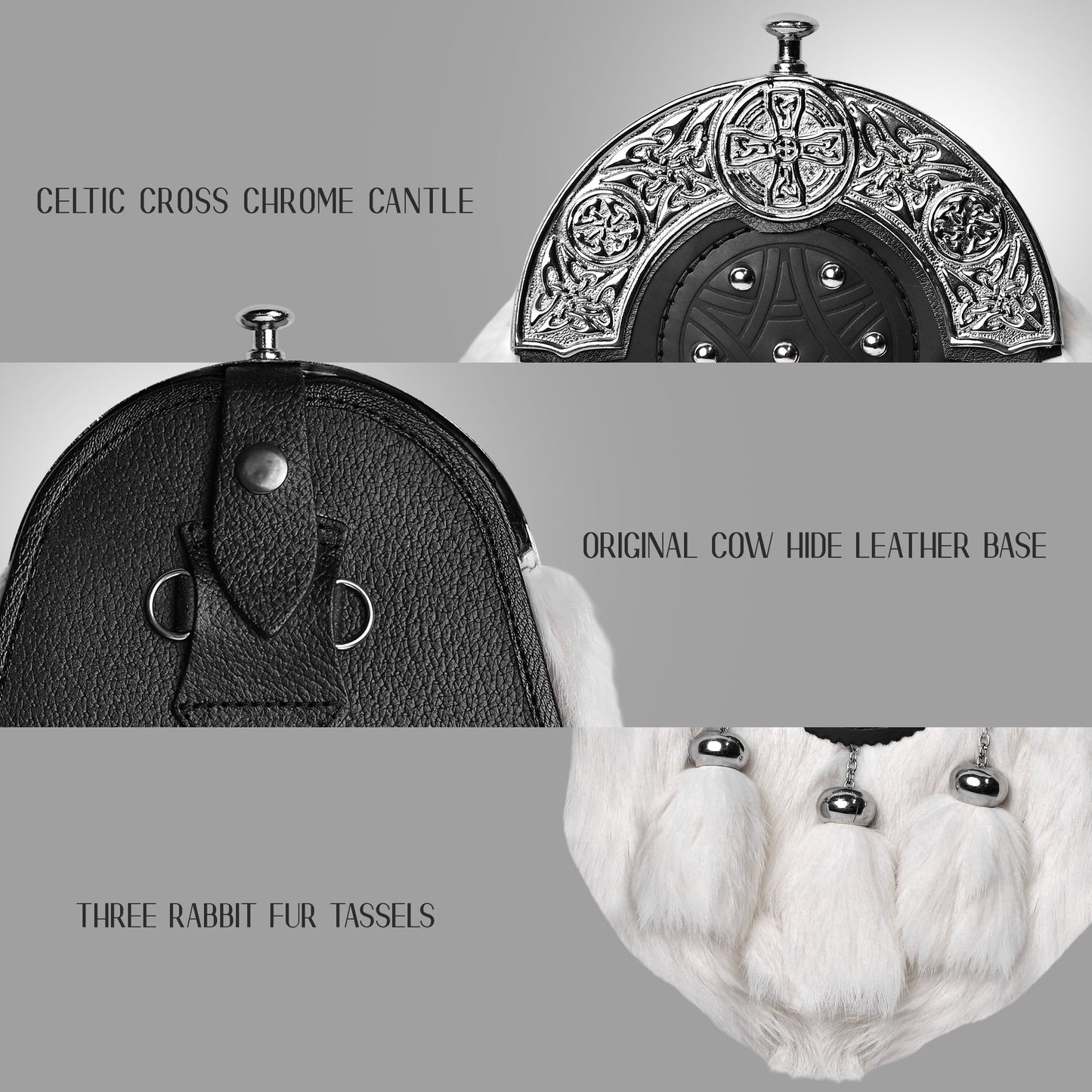 White Rabbit Fur Sporran with Chrome Cantle