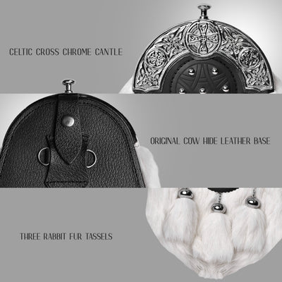 White Rabbit Fur Sporran with Chrome Cantle