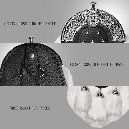 White Rabbit Fur Sporran with Chrome Cantle