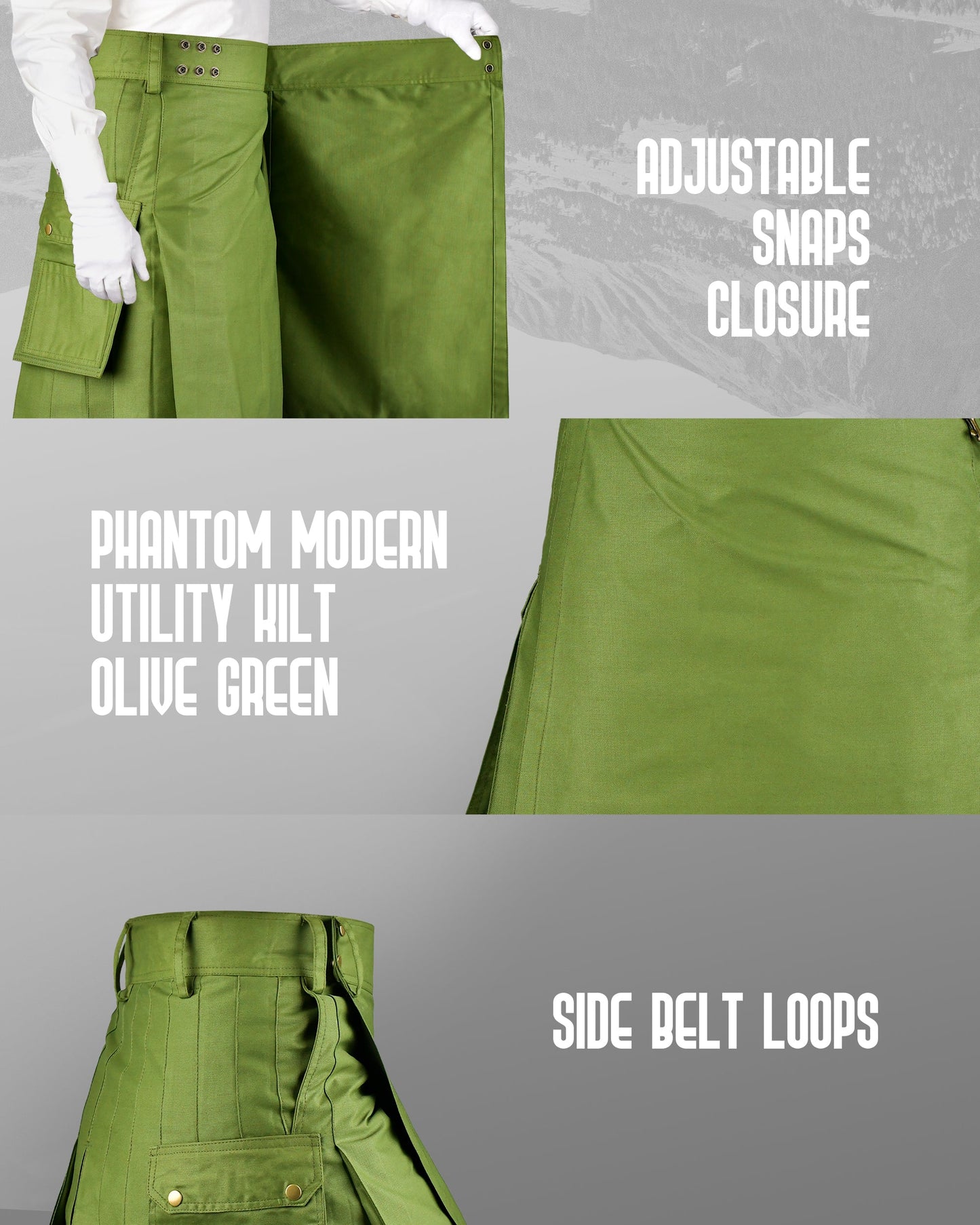 Phantom Modern Utility Kilt | Olive Green