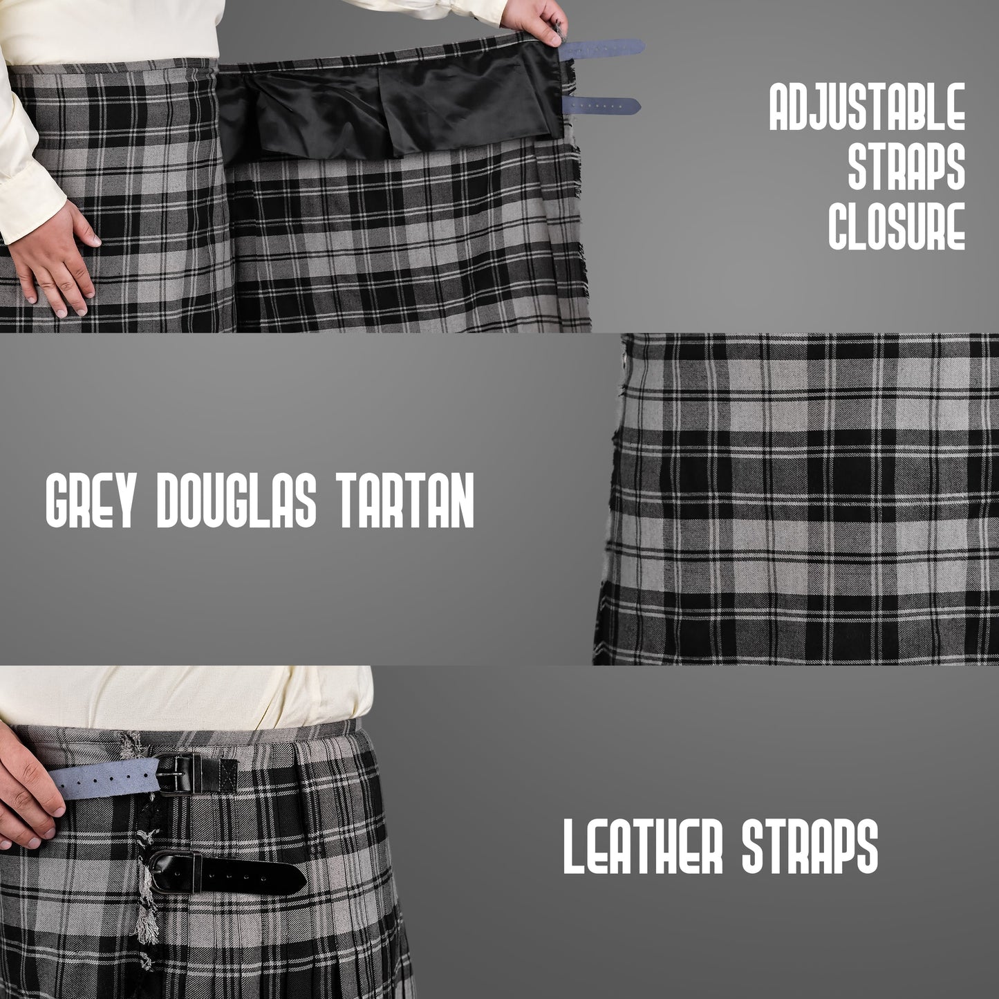 Kilt for Men I Grey Douglas Tartan Kilt Polyviscose 8 Yard Traditional Men Kilt