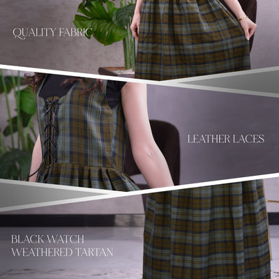 Women's Scottish Highland Dress - Long Tartan Dress | Black Watch Weathered
