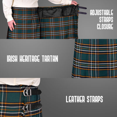 Kilt for Men I Irish Heritage Tartan Kilt Polyviscose 8 Yard Traditional Men Kilt