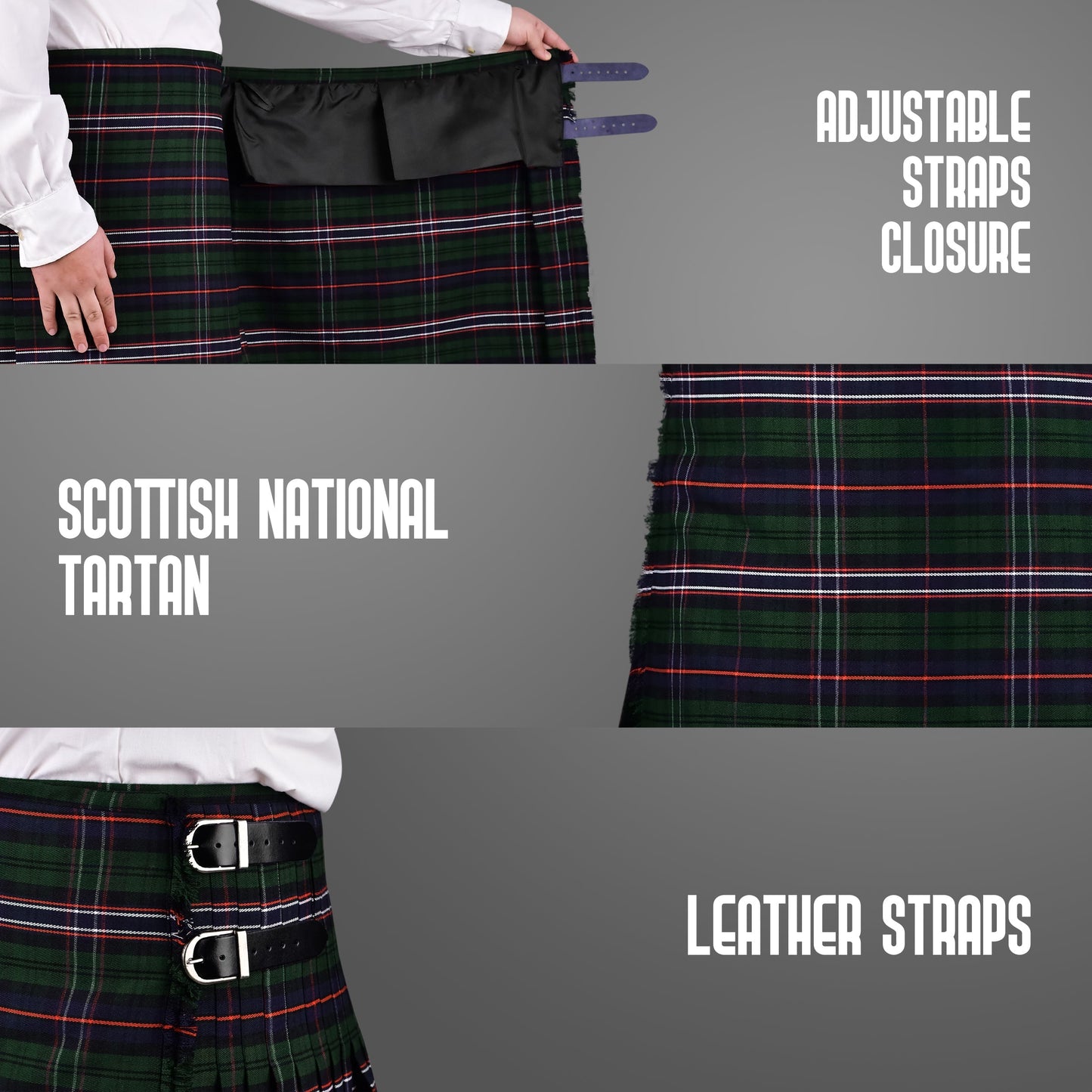 Kilt for Men I Scottish National Tartan Kilt Polyviscose 8 Yard Traditional Men Kilt | Big & Tall