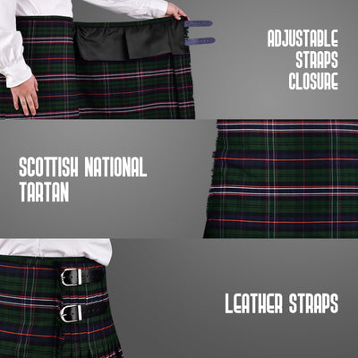 Kilt for Men I Scottish National Tartan Kilt Polyviscose 8 Yard Traditional Men Kilt | Big & Tall