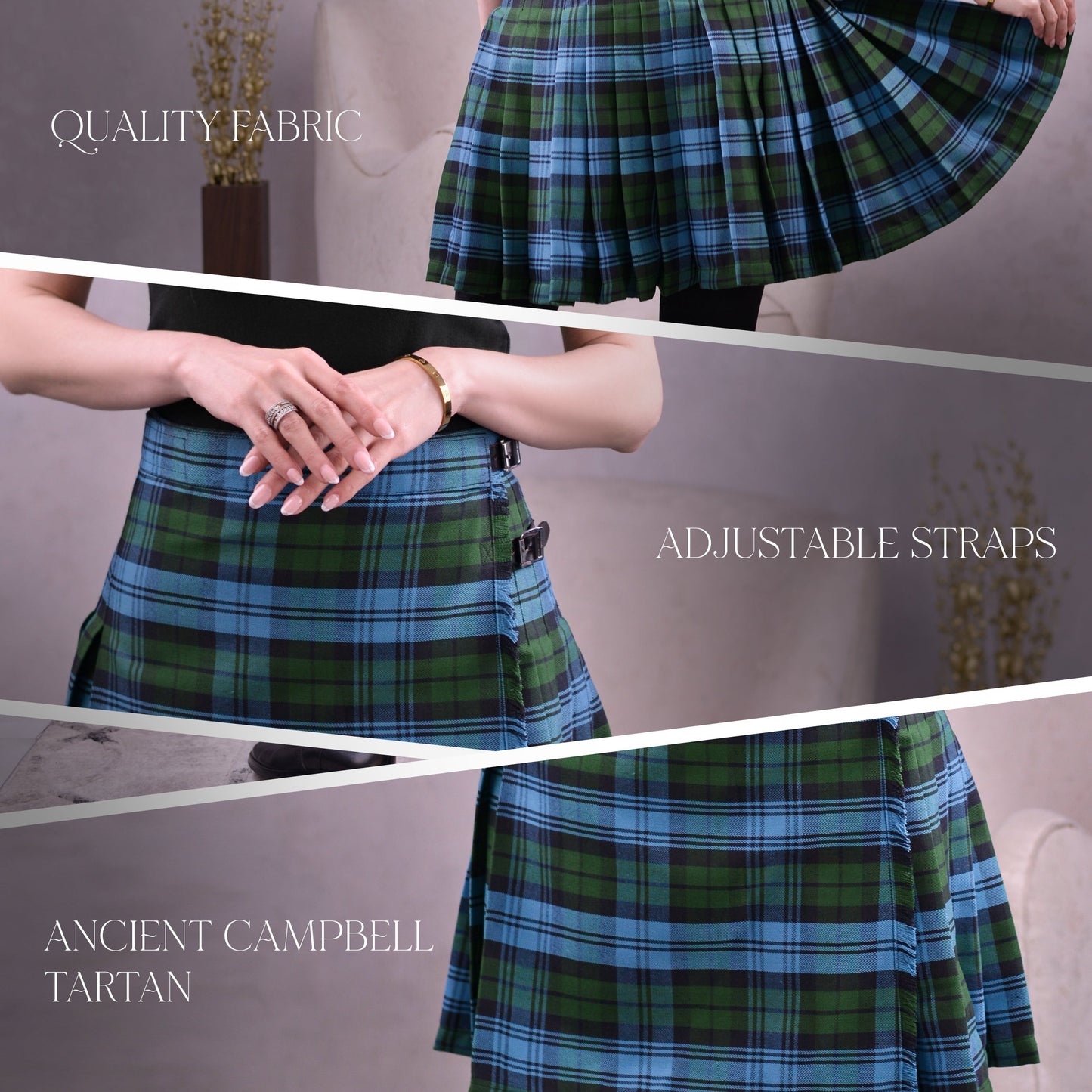 Woman Plaid Kilt -  Ancient Campbell Tartan Kilt - Premium Quality & Timeless Style | Big & Tall