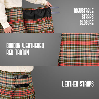 Kilt for Men I Gordon Weathered Red Tartan Kilt Polyviscose 8 Yard Traditional Men Kilt | Big & Tall
