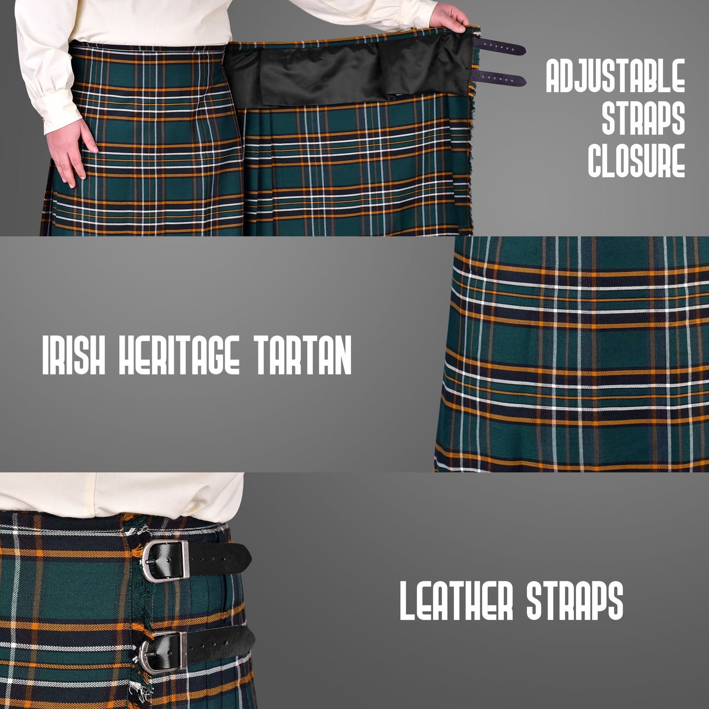 Kilt for Men I Irish Heritage Tartan Kilt Polyviscose 8 Yard Traditional Men Kilt | Big & Tall