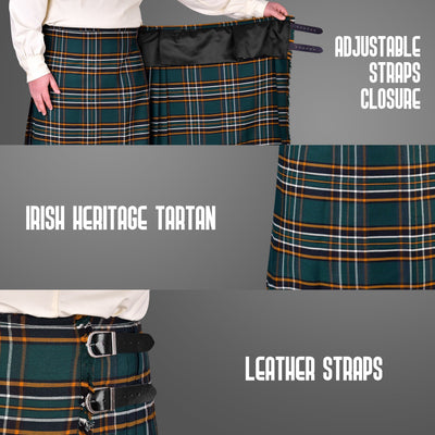 Kilt for Men I Irish Heritage Tartan Kilt Polyviscose 8 Yard Traditional Men Kilt | Big & Tall