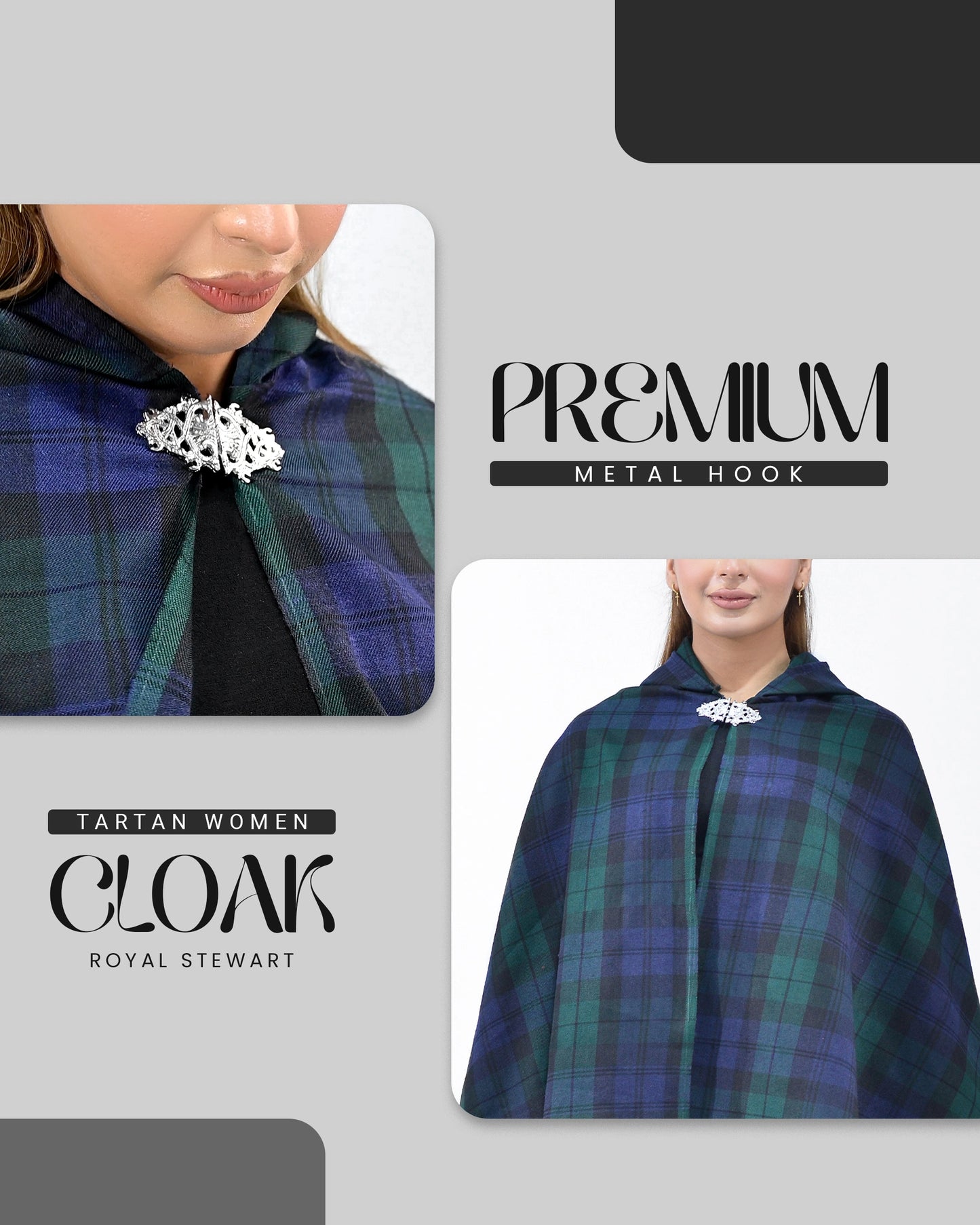 Women Tartan Cloak - Black Watch