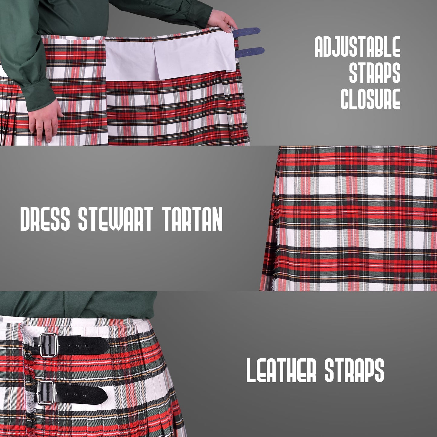 Kilt for Men I Dress Stewart Tartan Kilt Polyviscose 8 Yard Traditional Men Kilt | Big & Tall
