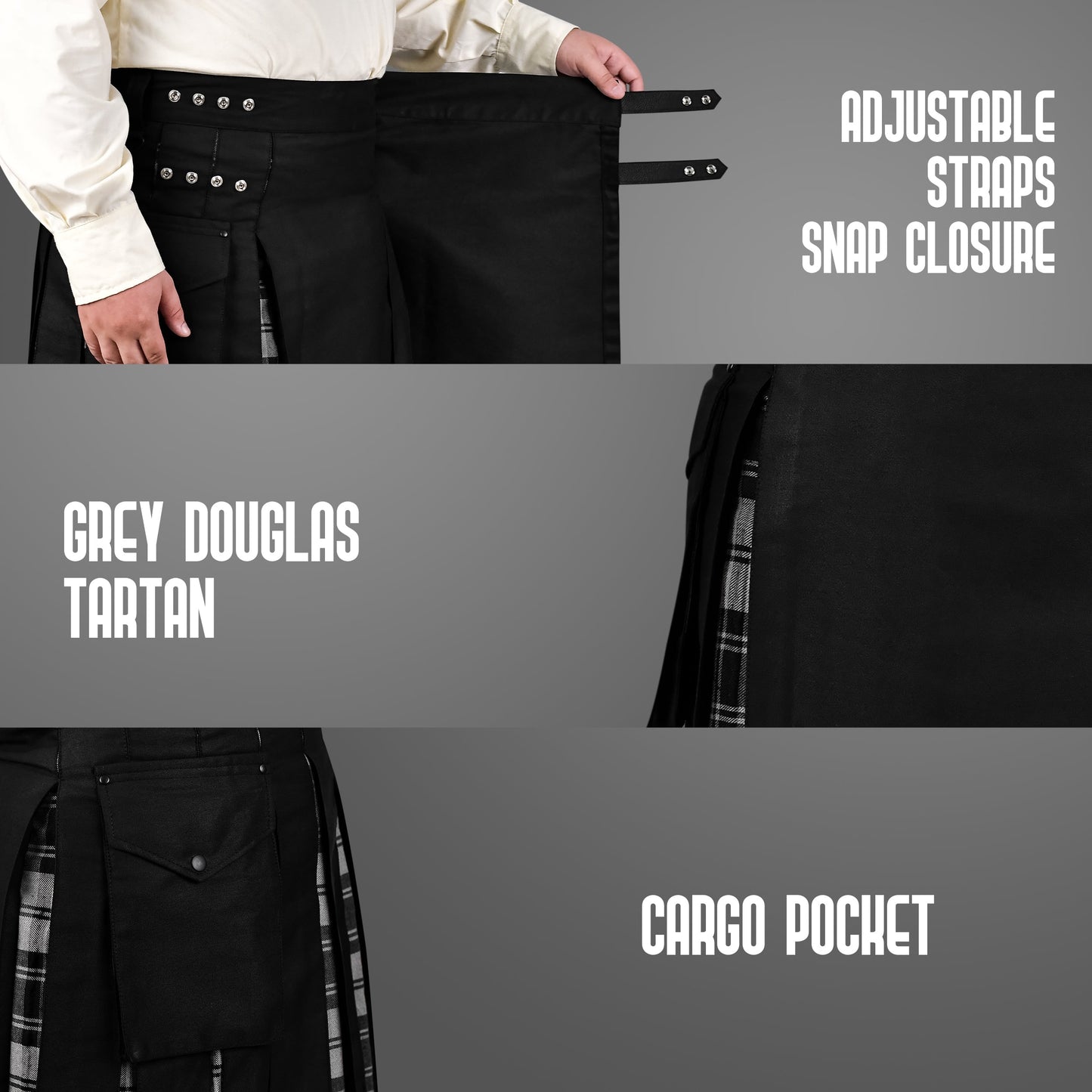 Grey Douglas Hybrid Utility Kilt for Men  - Traditional Style with Modern Functionality | Big & Tall