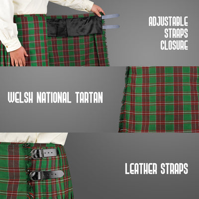 Kilt for Men I Welsh National Tartan Kilt Polyviscose 8 Yard Traditional Men Kilt