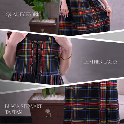 Women's Scottish Highland Dress - Long Tartan Dress | Black Stewart