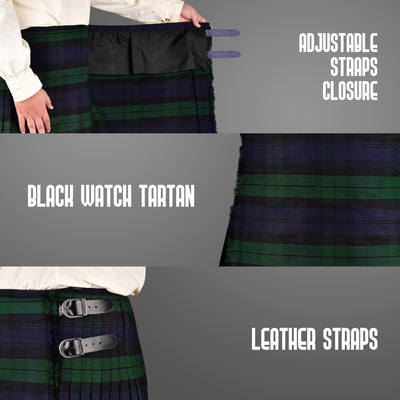 Kilt for Men I Black Watch Tartan Kilt Polyviscose 8 Yard Traditional Men Kilt | Big & Tall