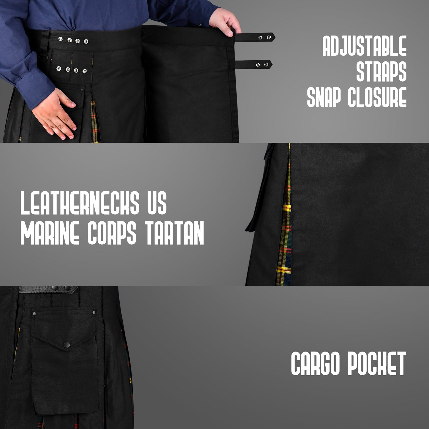 US Marine Corps - Leathernecks Hybrid Utility Kilt for Men  - Traditional Style with Modern Functionality | Big & Tall