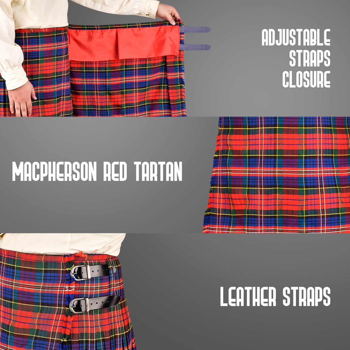 Kilt for Men I Macpherson Red Tartan Kilt Polyviscose 8 Yard Traditional Men Kilt | Big & Tall
