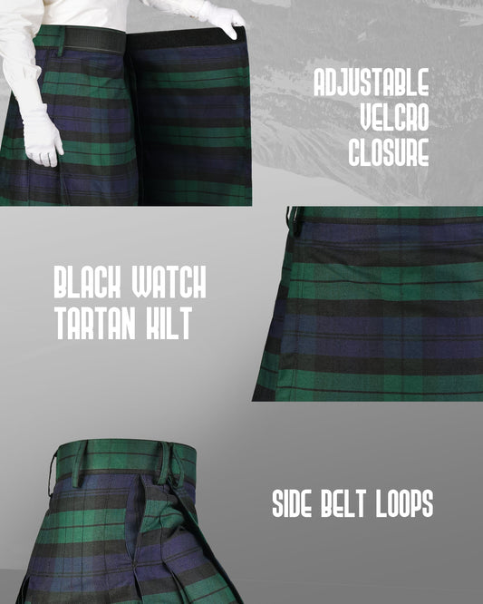 Kilt for Men I Black Watch Tartan Kilt Polyviscose 8 Yard Traditional Men Kilt